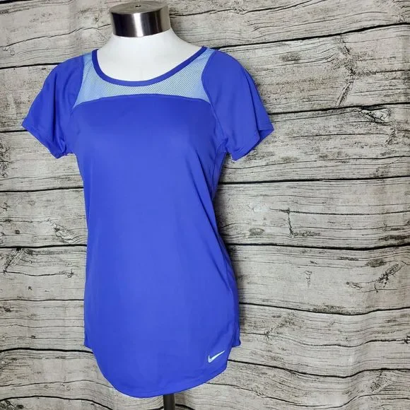 Nike Womens Small Purple with Light Blue Mesh Active Short Sleeve Dri-Fit Shirt - Picture 1 of 10